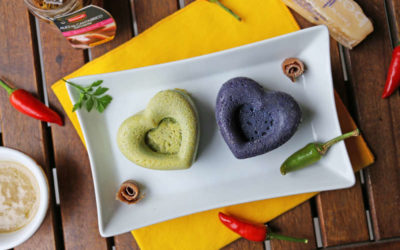 Sformatini di broccolo siciliano e di carote viola a forma di cuore per  San Valentino