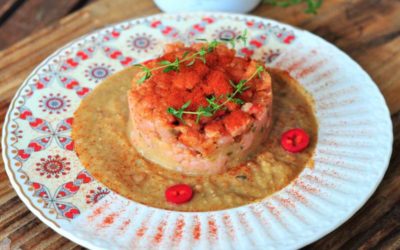 Tartare di vitello su crema di cicerchie e pomodori secchi PRA.LI.NA.